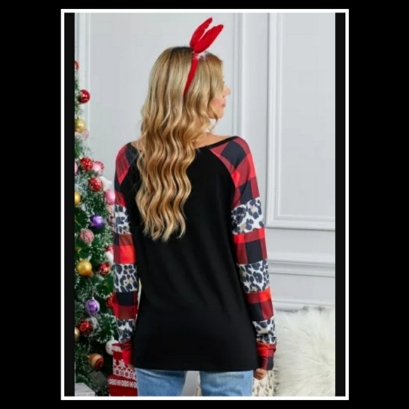 ‼️CLEARANCE PRICE FIRM‼️Plaid&Leopard Print Long Sleeve Top🖤 - Picture 5 of 9
